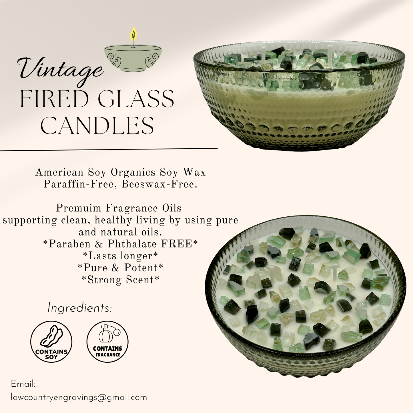 Vintage Fired Glass Soy Candles